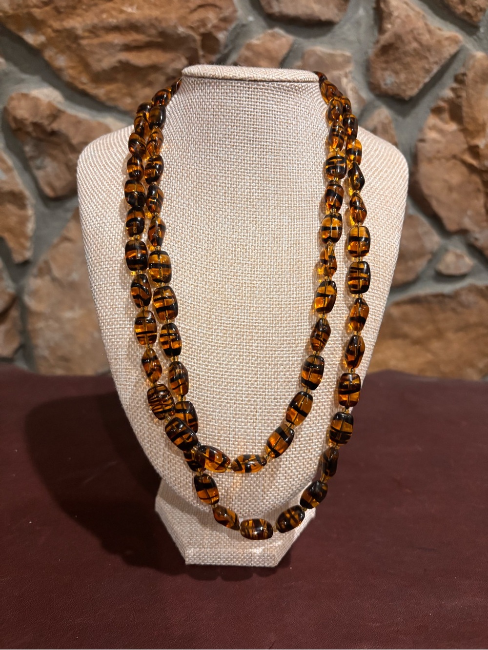 Vintage amber tortoise shell art glass necklace